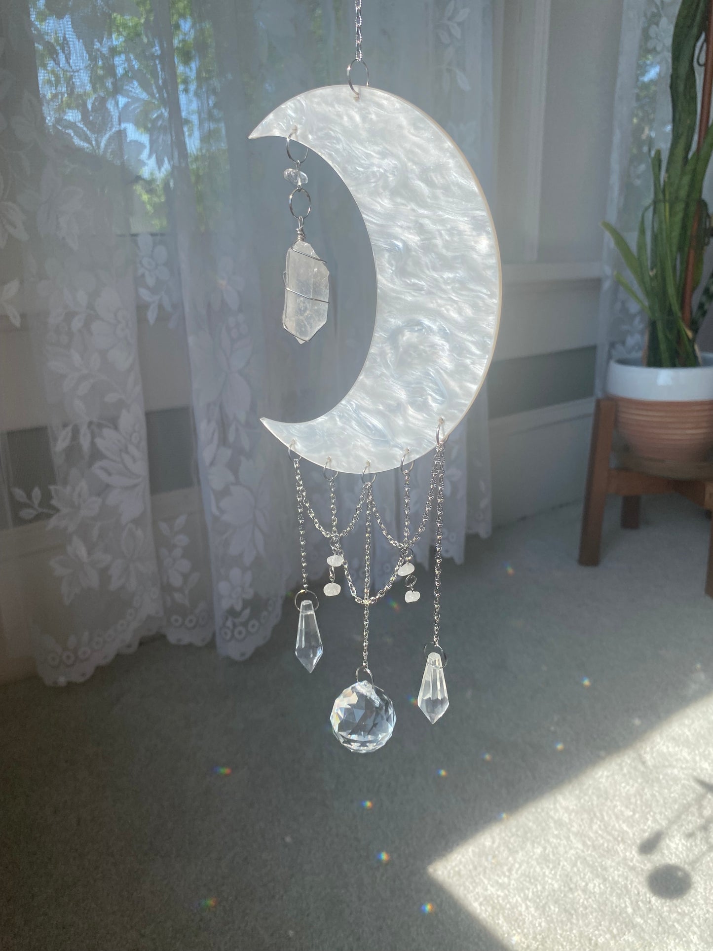 Large White Crescent Moon Sun Catcher