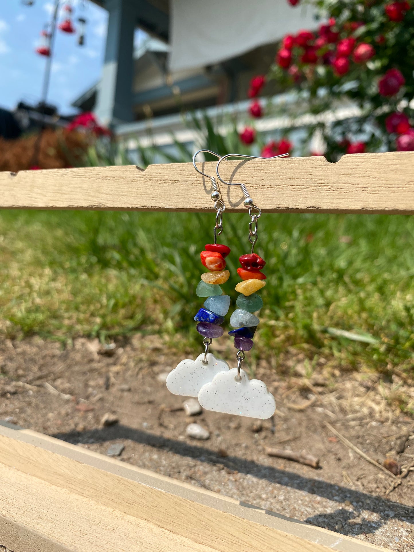 Rainbow Cloud Gemstone Chip Dangle Earrings