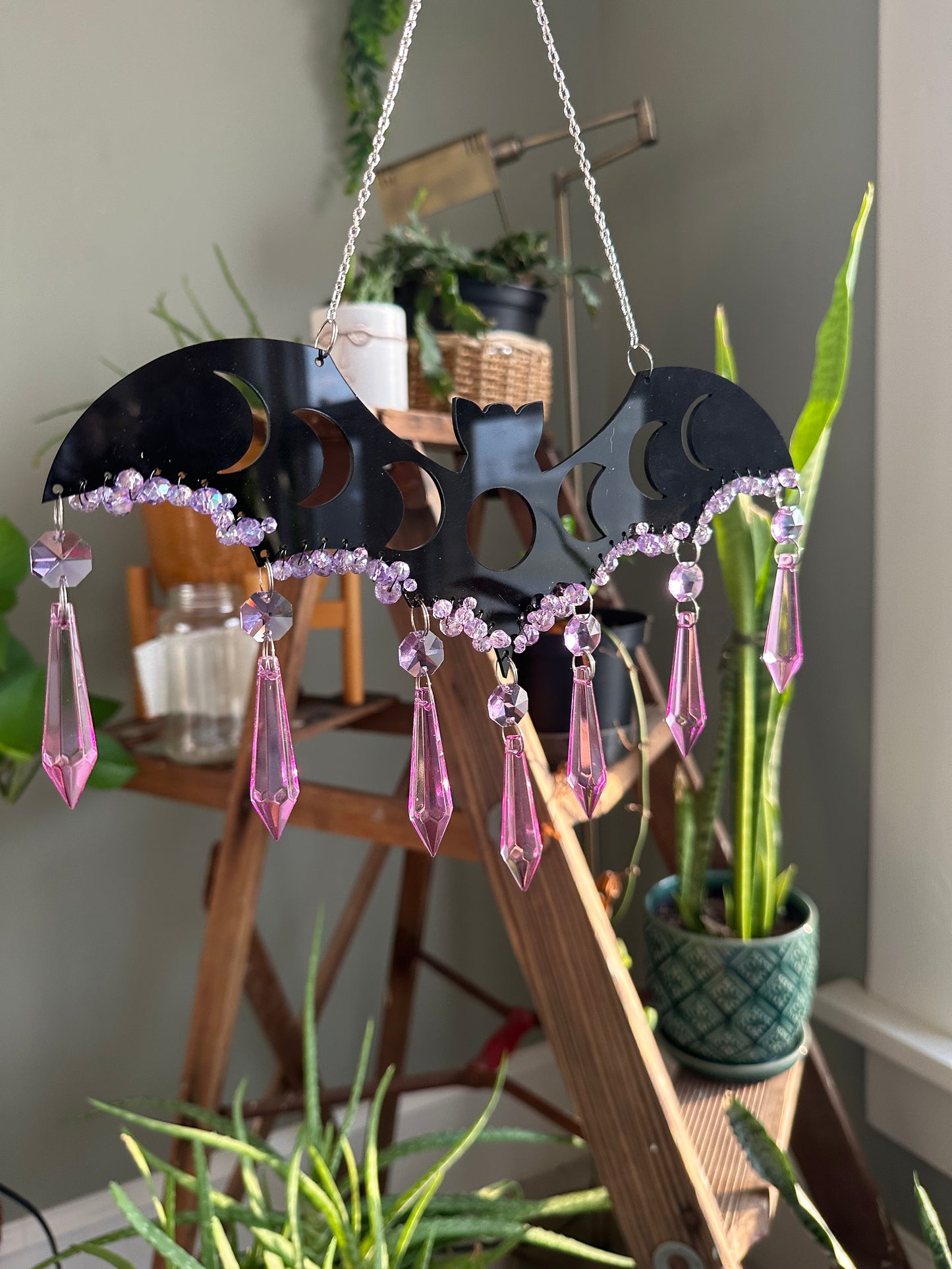 Bat with Moon Phases and Glass Crystals