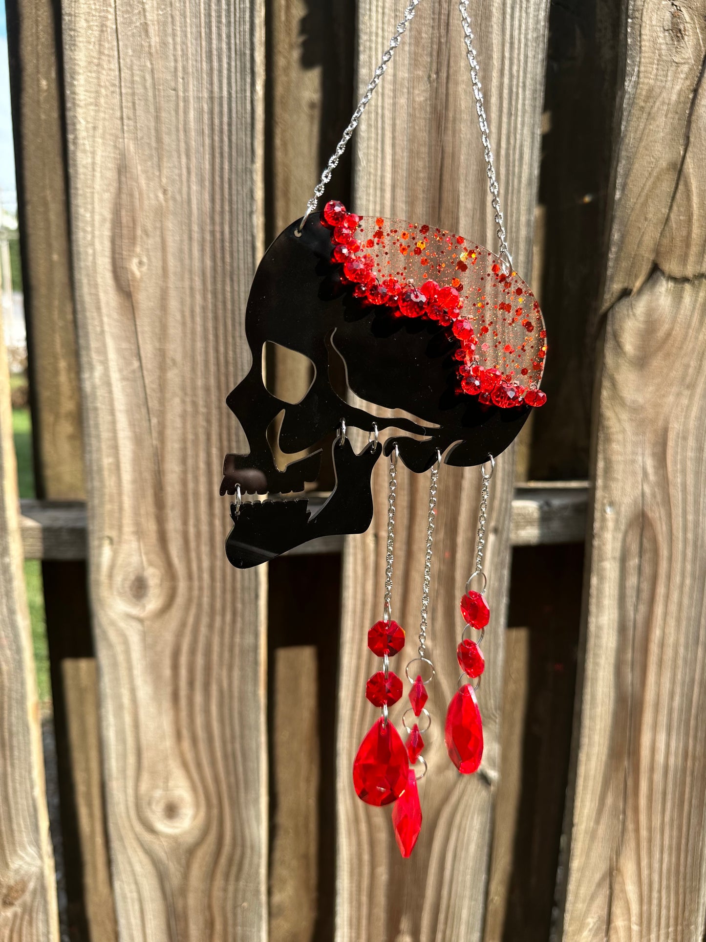 Red Glitter Drip Skull Suncatcher/Wall Hanging