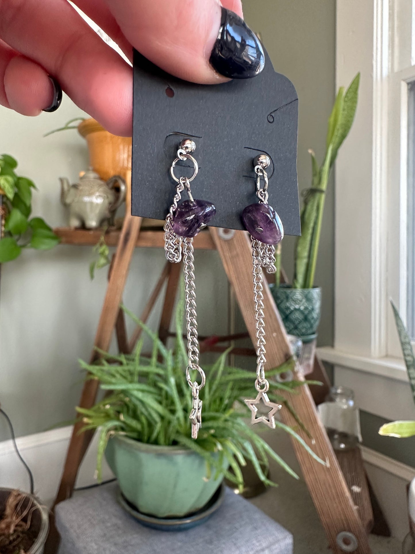 Dangle Charm Earrings with Crystal Chip