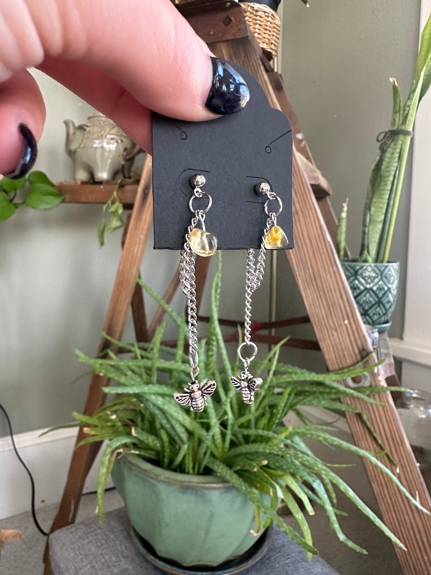 Dangle Charm Earrings with Crystal Chip