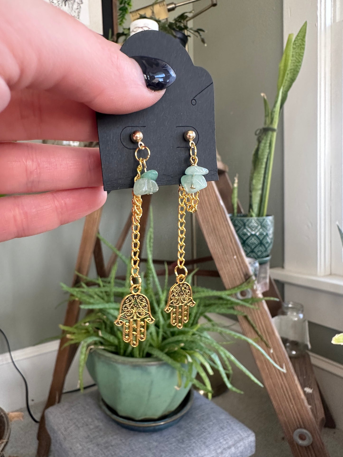 Dangle Charm Earrings with Crystal Chip