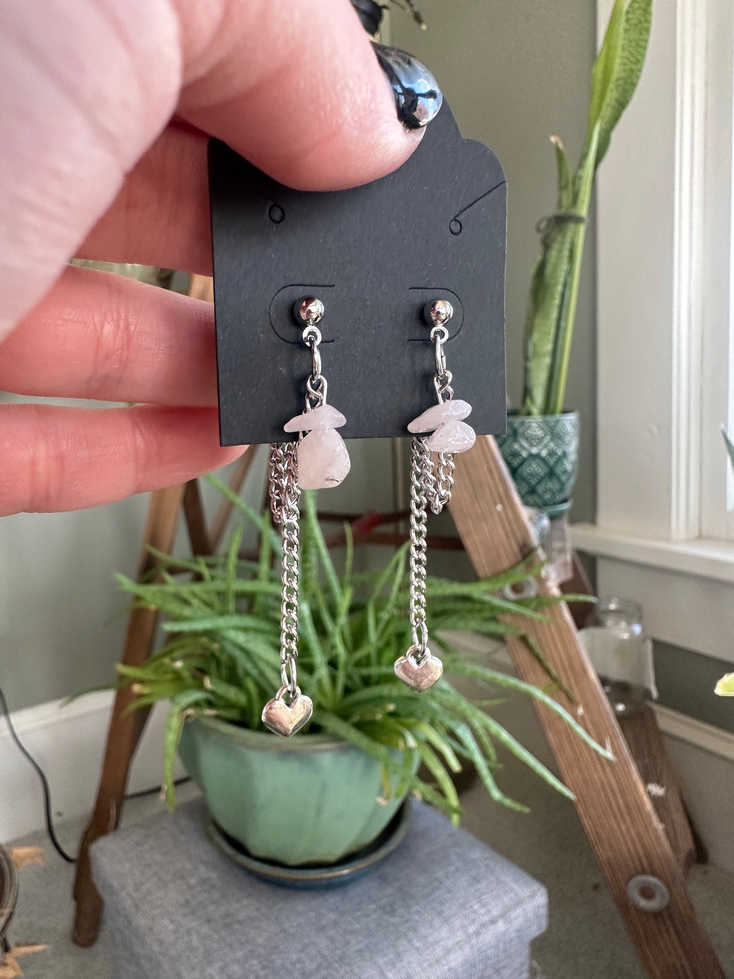 Dangle Charm Earrings with Crystal Chip