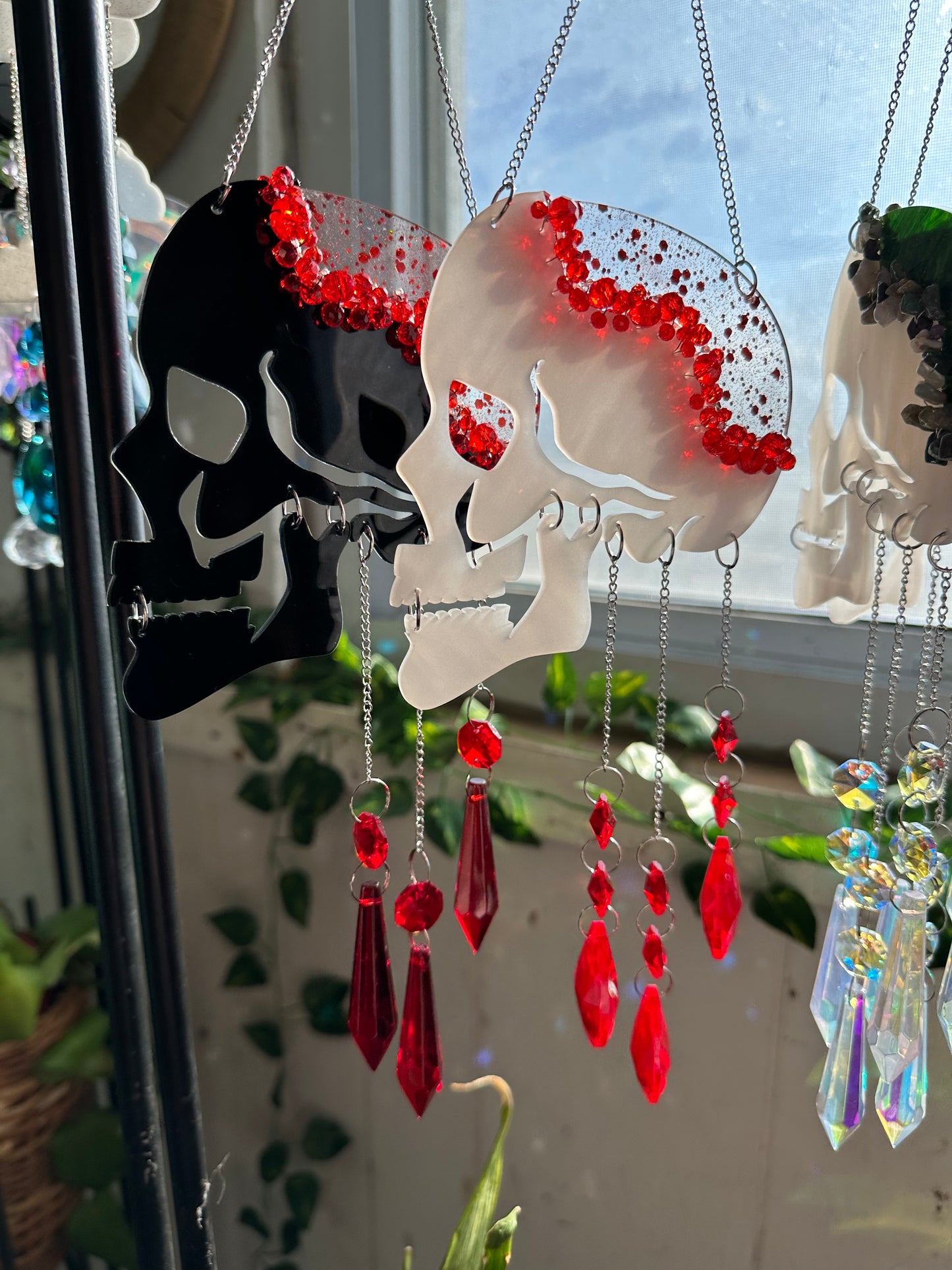 Red Glitter Drip Skull Suncatcher/Wall Hanging